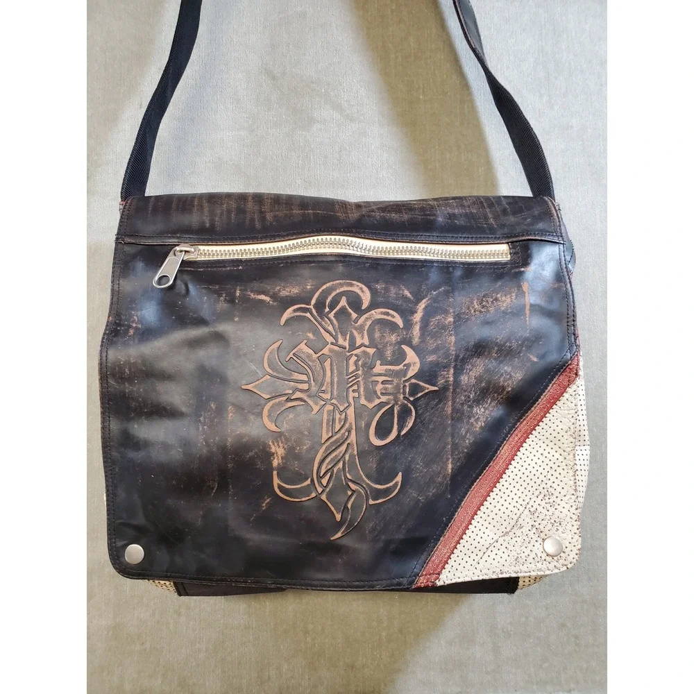 Wilsons Leather M. Julian Distressed Gothic Y2K Messenger Bag Black Brown Red